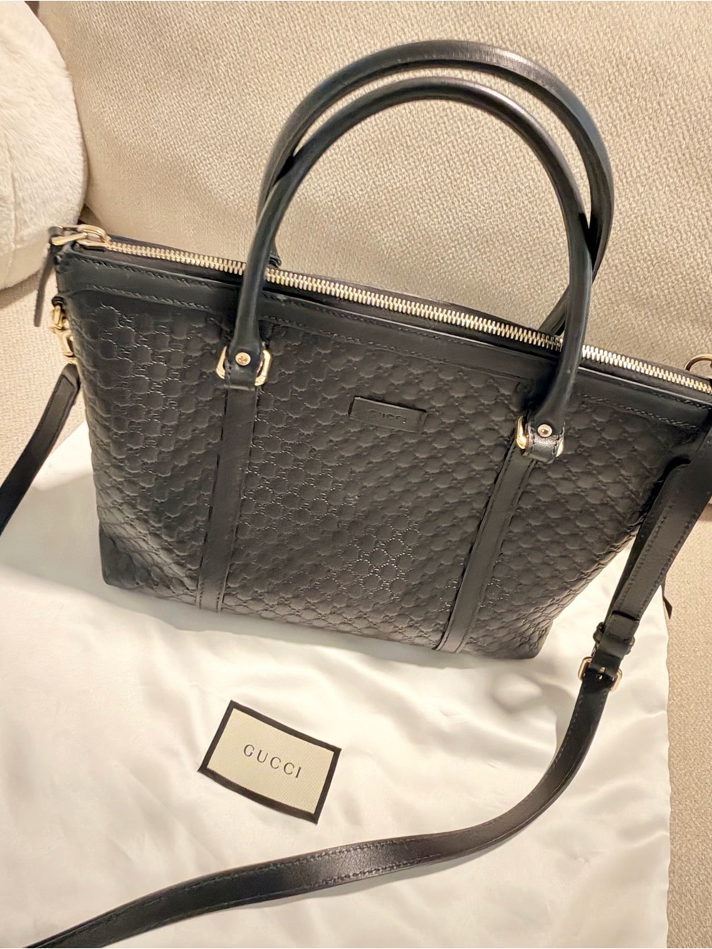 Microguccissima Gucci Black Leather GG Embossed Satchel - Picture 11 of 13